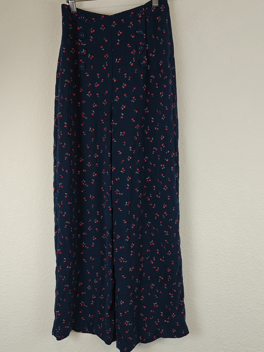 Gianni Bini Cherry Print Wide-Leg Sailor Pants 🍒 Navy Retro Chic High-Waist XS
